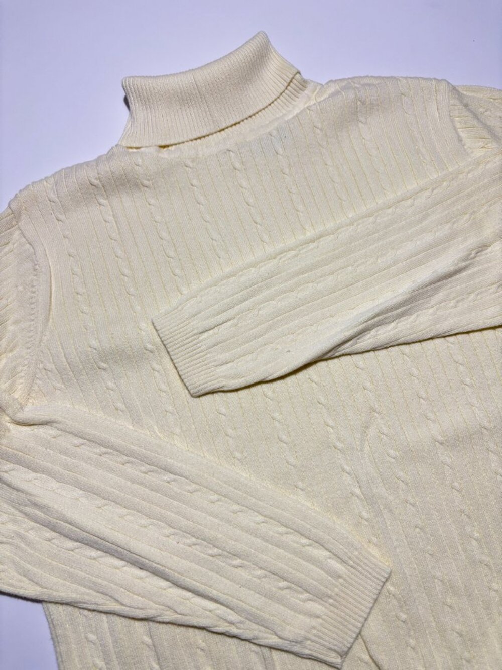 Croft & Barrow Pastel Yellow Turtleneck Cable Knit Classic Cotton Sweater